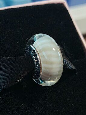 Authentic Pandora Gray Candy Stripes Murano Charm 790686